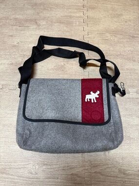 Gray and Burgundy Felt Shoulder Bag with Moose Accent